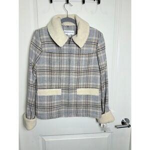 Pendleton Wool Sherpa‎ Plaid Jacket S – Gray Taupe Check Zip-Front Lined Coat